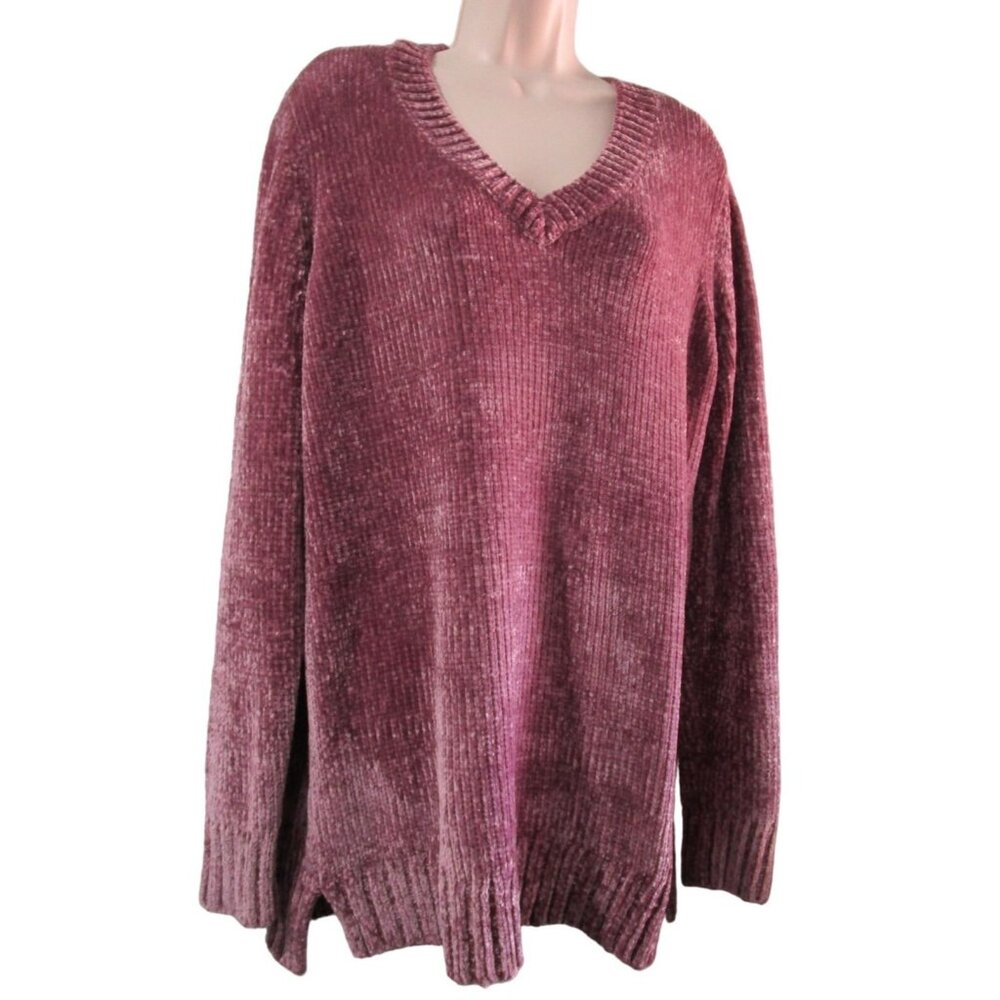 Orvis Chenille Tunic Style Sweater New With Tags Ladies XL Mauve Rib Knit Cuffs,